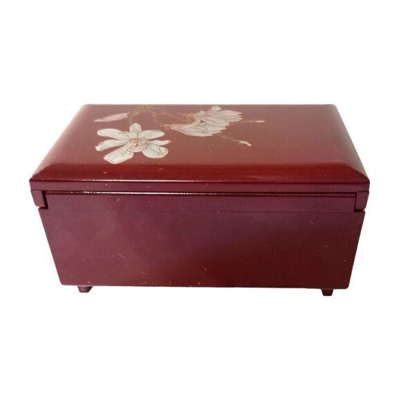 Otagiri Lacquerware Jewelry Box Magnolia Japan Musical Mirror Felt VIDEO Vtg 80s - Picture 9 of 16